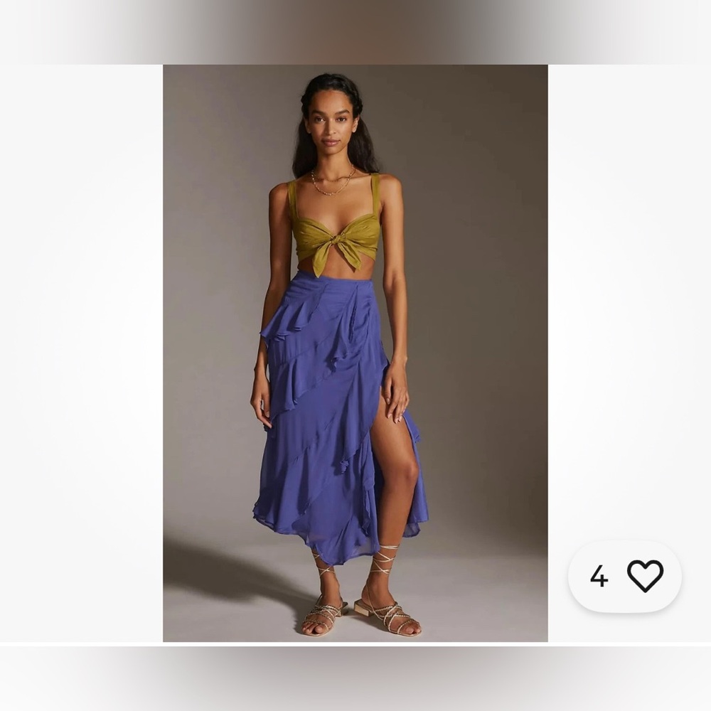 NWT Anthropologie A-Line Ruffle Slit Midi Skirt Size 0 petite